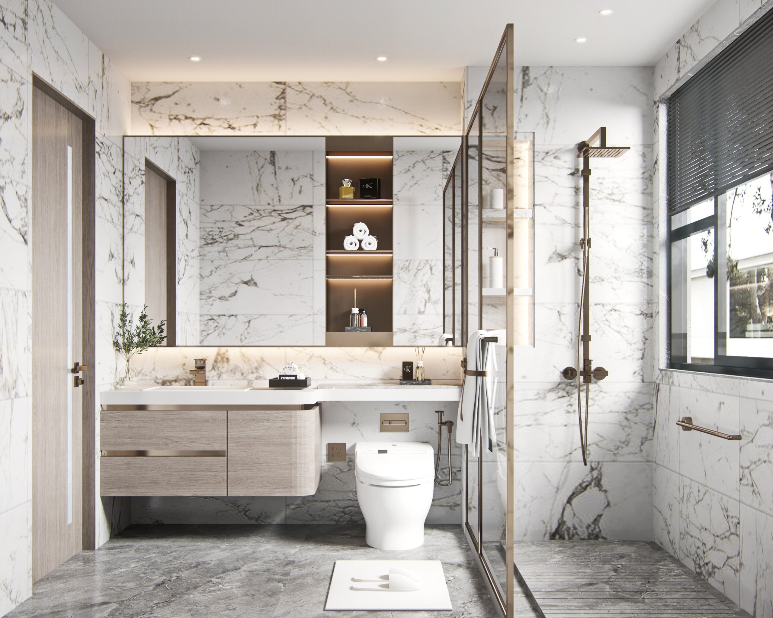 Bathroom with clean lines and marble tiles, example of bathroom remodeler services that can be done by Craftsman Tile and Stone in Franklin, TN. Bathroom with clean lines and marble tiles, example of bathroom remodeler services that can be done by Craftsman Tile and Stone in Franklin, TN.